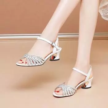 Cresfimix Sandalias женские милые зеленые летние босоножки на высоком каблуке женские модные белые босоножки из искусственной кожи с блестками и кристаллами A9838 35