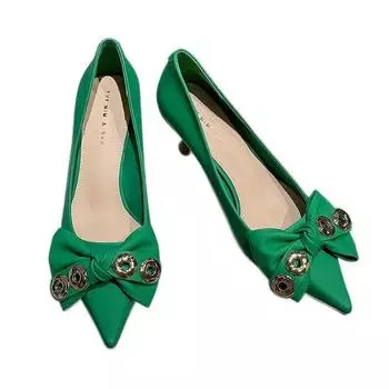 Cresfimix Sapatos Femininas Women Fashion Sweet High Quality Green Bow Tie High Heel Shoes Lady Office & Party Stiletto A453 34