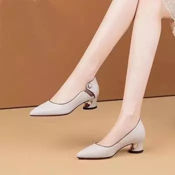 Cresfimix Sapatos Femininas женские милые туфли-лодочки с острым носком для офиса высокого качества на квадратном каблуке, женские модные туфли-лодочки нежно-абрикосового цвета A1465 35