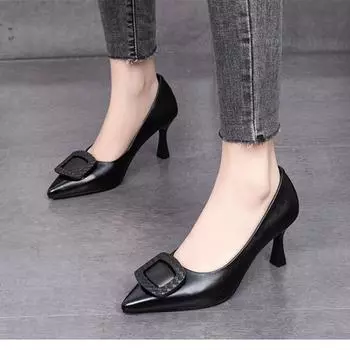 Cresfimix Sapatos Femininas женские модные туфли с острым носком из черной искусственной кожи на высоком каблуке без застежек, женские стильные офисные туфли на каблуке A9450 34