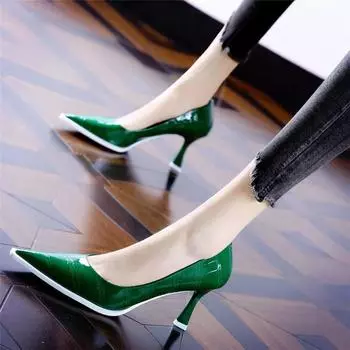 Cresfimix Sapatos Femininas женские симпатичные остроносые зеленые туфли из искусственной кожи на шпильке для сексуальных леди на вечеринку черные туфли-лодочки A1043 34