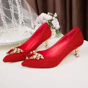 Cresfimix Свадебные сексуальные туфли на высоком каблуке для вечеринки для женщин Модные красные удобные туфли без застежек на каблуке Mujer Tacones Altos A9602 34