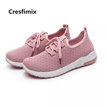 Cresfimix vrouwen platte schoenen женские модные сетчатые дышащие розовые туфли женские повседневные весенние туфли на шнуровке классные кроссовки a3575 35