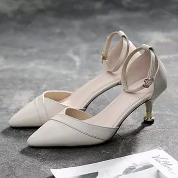 Cresfimix women classic beige pointed toe high quality buckle strap high heel shoes lady cool black office heel shoes a6446b 35