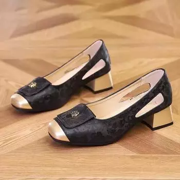 Cresfimix women classic black suede high quality light weight spring slip on square heel shoes for sexy party night club ba375 35