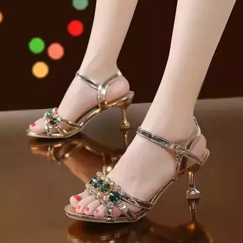 Cresfimix женские классные высококачественные летние босоножки на высоком каблуке с бриллиантовым узором женские классические весенние разноцветные босоножки A9448 35