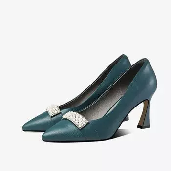 Cresfimix Women Cute Green Pu Leather Spring High Heel Shoes Lady Fashion Black Crystal Night Club Heels Sexy Wedding Shoes A244 34