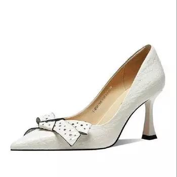 Cresfimix женские милые туфли на каблуке из натуральной кожи с острым носком белого цвета для вечеринок, сексуальные удобные летние туфли на шпильках с галстуком-бабочкой A243 34