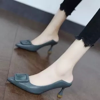 Cresfimix women fashion square bezel green stiletto heels for office lady casual comfort summer heel shoes zapatos mujer a6664 34