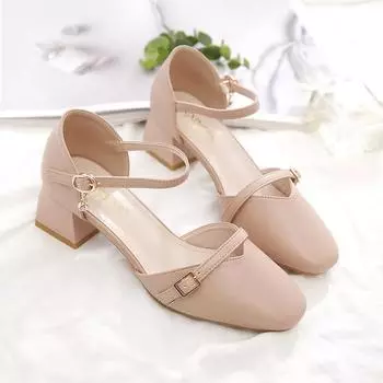 Cresfimix women fashion sweet beige buckle strap square heel shoes for office work lady classic comfort career party shoes ba400 35