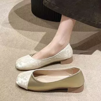 Cresfimix women fashion sweet beige high quality spring slip on square heel shoes for office lady classic green heel shoes ba376 35