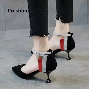 Cresfimix женская мода милые удобные туфли на высоком каблуке женские повседневные летние туфли на высоком каблуке сексуальные туфли для вечеринок помпоны женские a5215 35