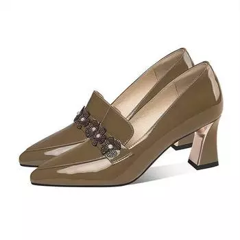 Cresfimix Women Fashion Sweet High Quality Dark Green Slip on Square Heel Pumps Lady Casual Black Leather Summer Shoes A430 34