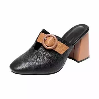 Cresfimix Zapatos De Mujer Women Classic Round Toe High Quality Black Patent Leather Slip on Square Heel Shoes & Pumps A1362 35