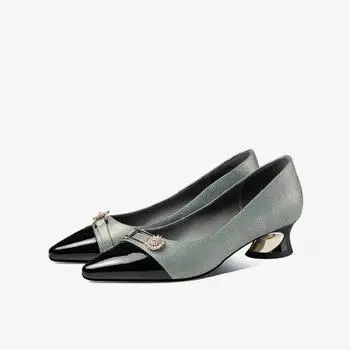 Cresfimix Zapatos De Mujer Women Cute High Quality Real Leather Spring Square Heel Shoes Lady Sexy Party Office Pumps A1402 35