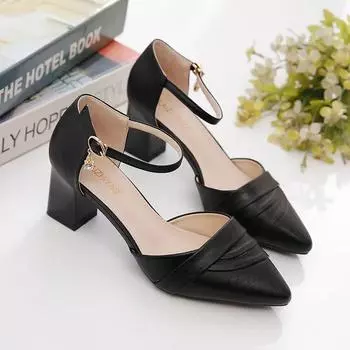 Cresfimix Zapatos De Mujer Women Cute Sweet Light Weight Black Buckle Strap Square Heel Shoes for Office Lady Beige Pumps A1274 35