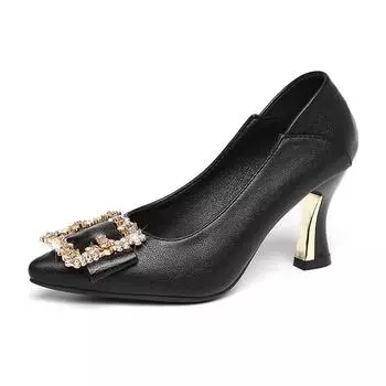 Cresfimix Zapatos De Mujer Женская мода Милые черные кожаные туфли-лодочки на шпильке для офиса и вечеринки Женская весенне-летняя обувь A402 34