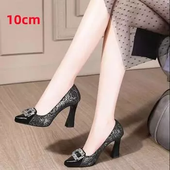 Cresfimix Zapatos De Mujer Женская мода Высокое качество Черный узор Туфли на высоком каблуке Женские милые весенние летние кожаные туфли-лодочки A338 34