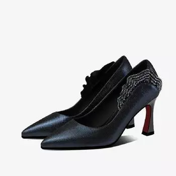 Cresfimix Zapatos De Mujer женские милые сладкие высококачественные туфли на каблуке из натуральной кожи с кристаллами женские модные черные туфли на каблуке для вечеринок A250 34