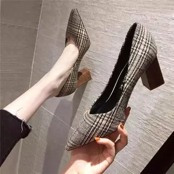 Cresfimix Zapatos De Mujer женские милые высококачественные клетчатые весенние туфли без застежек на каблуке для офиса женские крутые летние туфли-лодочки A9756 34