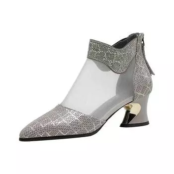 Cresfimix Zapatos Mujer женские модные туфли с острым носком серые сетчатые дышащие туфли на молнии сзади на квадратном каблуке женские туфли-лодочки весна-лето A1300 35