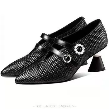 Cresfimix Zapatos Women Fashion Sweet Black Slip on High Quality Square Heel Pumps Lady Cute Black Comfort Heel Shoes A9287 35