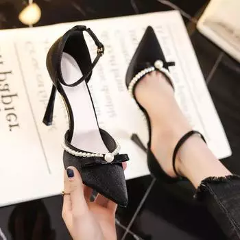 Cresfimix Женская мода Милые бежевые жемчужные высококачественные летние туфли на высоком каблуке с полым комфортом Женские классические черные туфли-лодочки на каблуке A9620 35