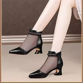 Cresfimix женские милые легкие сетчатые дышащие черные кожаные туфли на квадратном каблуке, женские повседневные бежевые ботильоны на осень A1297 35