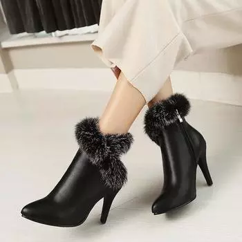 Cresfimix женские милые сладкие остроносые белые осенние и зимние теплые меховые сапоги женские черные туфли на высоком каблуке до колена Botas Femininas A697 34