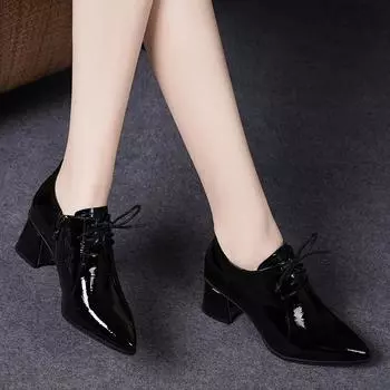 Cresfimix женские модные милые легкие высококачественные черные лакированные туфли на квадратной подошве с каблуком ba341 35