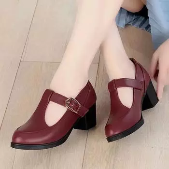 Cresfimix женские модные туфли из лакированной кожи цвета сладкого вина с пряжкой на ремешке и квадратным каблуком для отдыха, весенние офисные туфли для работы ba381 35