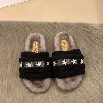 Crestar Women Fuzzy Slippers with Cork Footbed Fluffy Slide Sandals Open Toe Indoor House Shoes Arch Support Adjustable Slippers 35 бежевый
