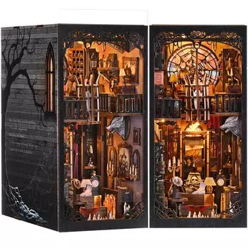 CRESYMME Book Nook Dollhouse Leeds Miniature House Log House Kit Деревянный 3D-пазл ручной работы для взрослых со светодиодной подсветкой (Темная семья)