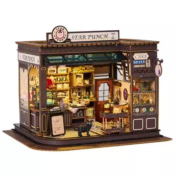 CRESYMME Book Nook Кукольный домик Миниатюрный набор Деревянный 3D-пазл DIY Ручная работа для взрослых (Волшебное кафе)