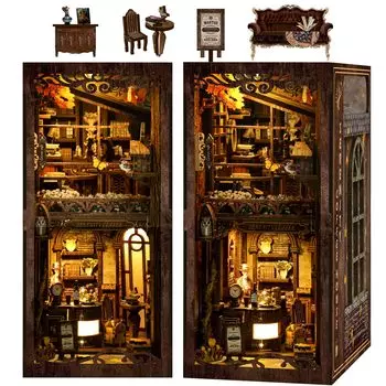 CRESYMME Миниатюрный кукольный домик книжный уголок набор деревянный DIY 3D хобби ручная работа (Тихое Кафе)