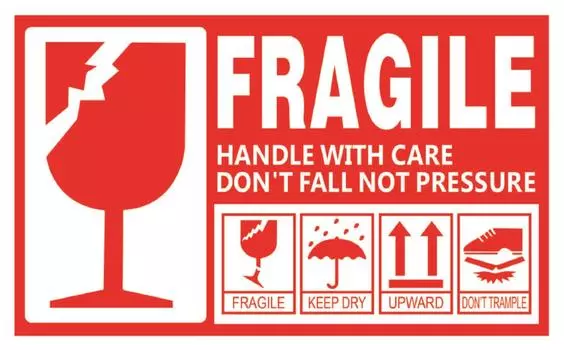 Creve Cell FRAGILE большой размер водонепроницаемый глянцевый 15 см x 9 см наклейка этикетка хрупкая ручка с бережным чемоданом украшение (5 кусков)