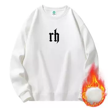 Crew Neck Sweater Male Student Fleece Thickened Loose Bottoming Shirt Couple Casual Versatile Top M белый