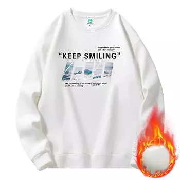 Crew Neck Sweater Male Student Fleece Trendy Loose Bottoming Shirt Couple Casual Versatile Top M белый