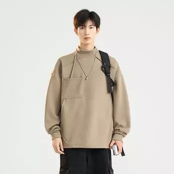 Crew Neck Sweater Men s Autumn and Winter Warm Semi-turtleneck Loose Casual Men s Long Sleeves M коричневый