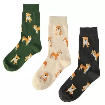 Crew Shiba Shiba Shiba Inu [InSomila] Носки, Длина, Женские, Ину, Комплект из 3 пар, Милые, Собака, Носки, Девочки, Носки, Ину,
