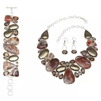 Crezyless Agate Pyrite Gemstone Jewelry Necklace &Set 18-20