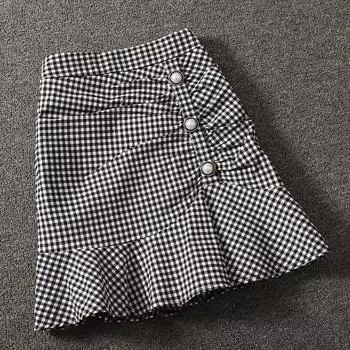 Crimp Plaid Hip Lotus Leaf Fishtail Skirt Plaid M