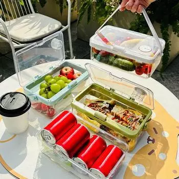 Crisper Box Двухслойное отделение с крышкой и ручкой Штабелируемые контейнеры-органайзеры Экономия места Прозрачный пищевой контейнер для кухни Фрукты Орехи Закуски зелёный