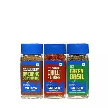 CRISTA Basic Italian Spices Combo Pack | Хлопья чили x 1, 30 г | Базилик x 1, 15 г | Приправа орегано x 1, 50 г | Упаковка из 3 шт. | Без добавления красителя
