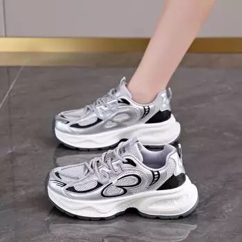 CRLAYDK 2024 Chunky Platform Sneakers for Women Mesh Lace Up Casual Walking Shoes Fashion Height Increase Tennis for Ladies 35