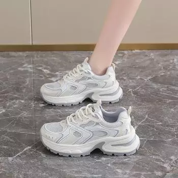 CRLAYDK 2024 Летние новые женские кроссовки на платформе с массивным каблуком, модные туфли для ходьбы, на шнуровке, для работы, на танкетке, для ходьбы, для спорта, тенниса 38