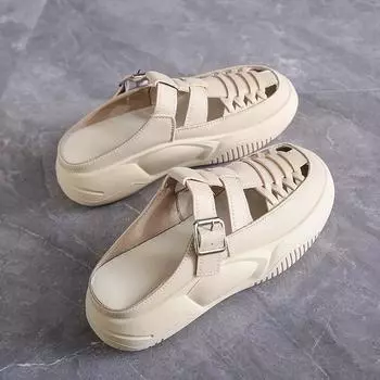 CRLAYDK 2024 Летние женские туфли с вырезами на мягкой платформе Повседневные прогулочные туфли без застежек Мокасины с открытой спиной Удобные мюли Шлепанцы 35