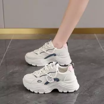 CRLAYDK 2024 New In Womens Chunky Sneakers Walking Lace Up Platform Leather Fashion Dad Shoes Wedge Sport Work Casual Tennis 35