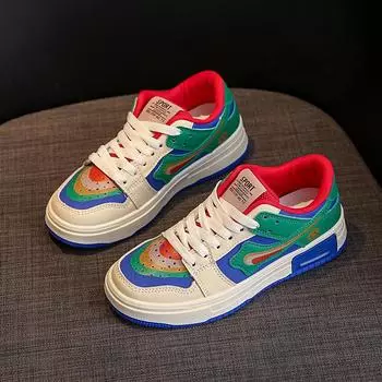 CRLAYDK 2024 New Women s Patchwork Skateboard Shoes Low Top Lace Up Sneakers Non Slip Breathable Walking Comfrotable Tennis 33