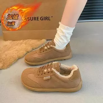 CRLAYDK 2024 Новые женские пушистые повседневные зимние туфли с меховой подкладкой из замши, теплые женские зимние ботинки, кроссовки для ходьбы на открытом воздухе 32